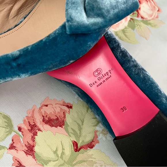 Dee Ocleppo Velvet Bow Teal Turquoise Blue Green Flat Pump Size 9 Leather - Picture 5 of 13